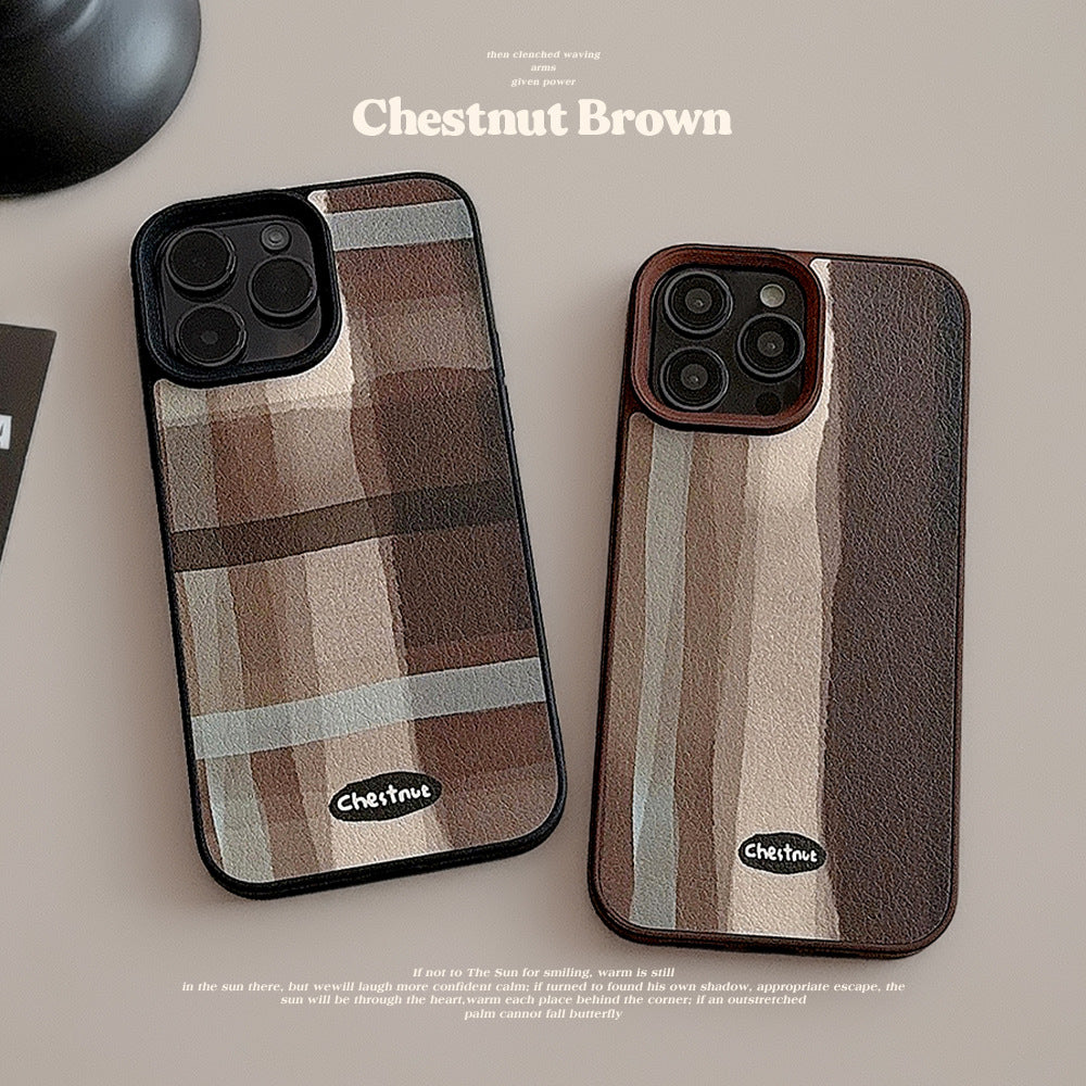 Medieval ins plaid Apple 16 mobile phone case 17pro max leather 15 for iPhone13 Maillard 11