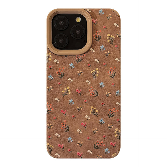 Leather gentle small floral application iphone16 apple 15 mobile phone case 17promax retro 13 autumn and winter literature and art