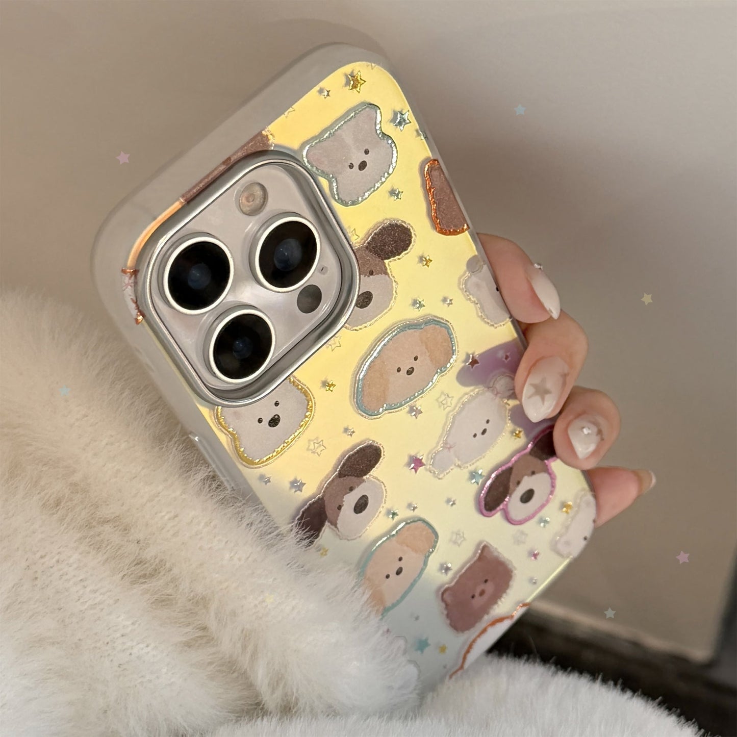 Gilt puppy head for iphone17 mobile phone case 17Promax laser 16 electroplating 14 fun 13 hard 15
