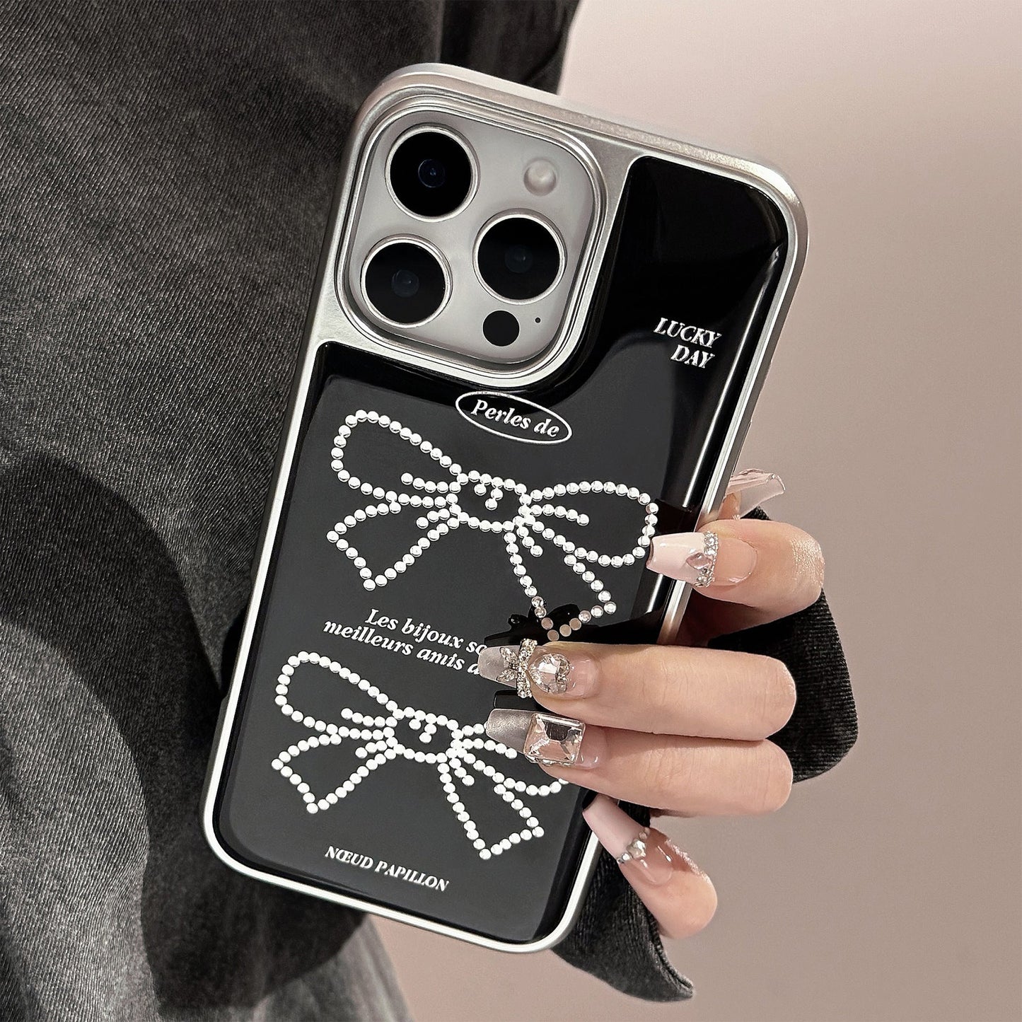 Gilt applicable Apple 15promax mobile phone case iphone16 sweet and cool bow 17 Korean 14 electroplating Huawei