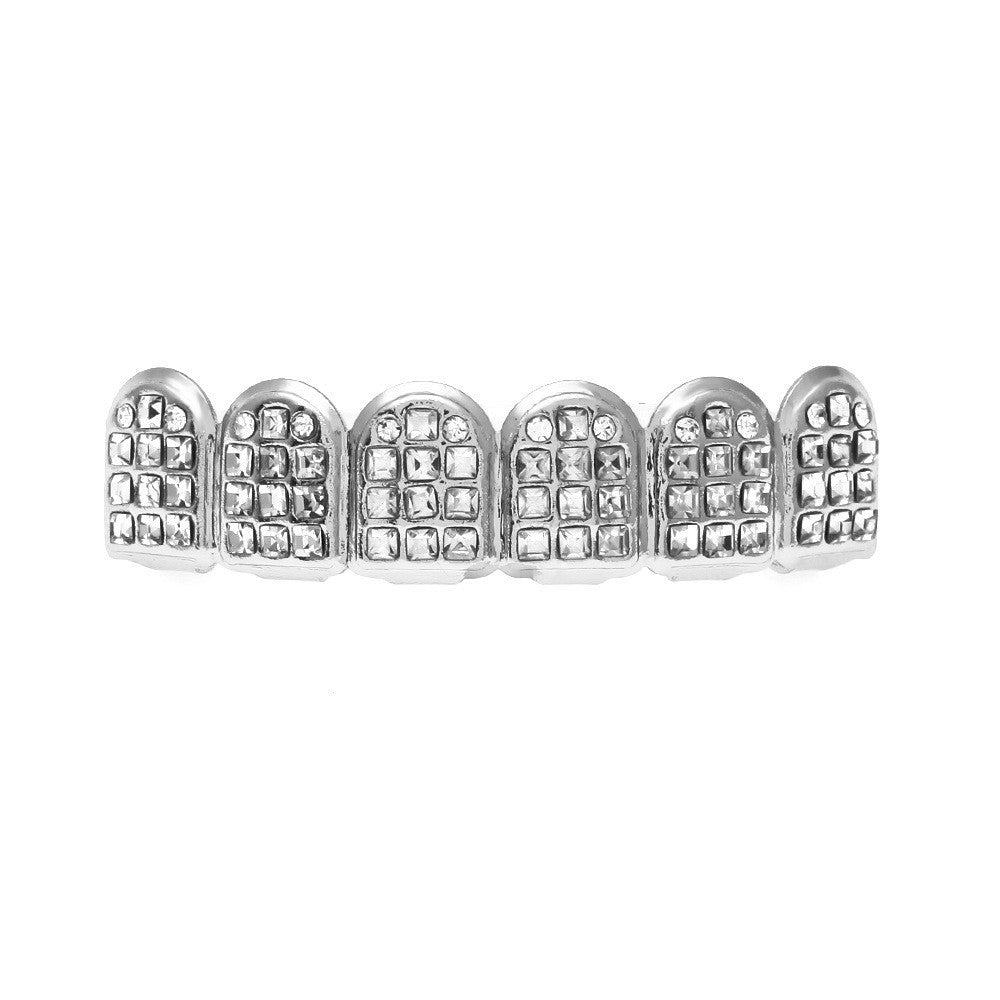 Hip-hop diamond-encrusted and gold-plated teeth grillz