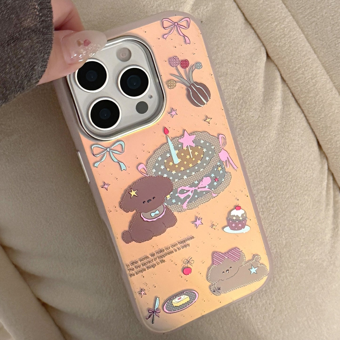 Gilt laser for iphone17 mobile phone case 16Promax pink cake puppy 15 anti-drop 14 cartoon 13