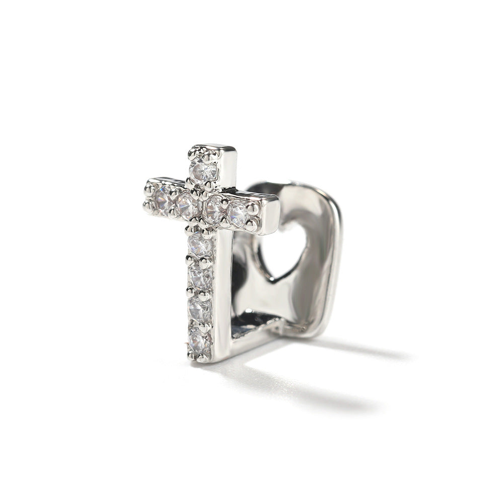 Hip-hop gold braces with zirconia cross Teeth Grillz
