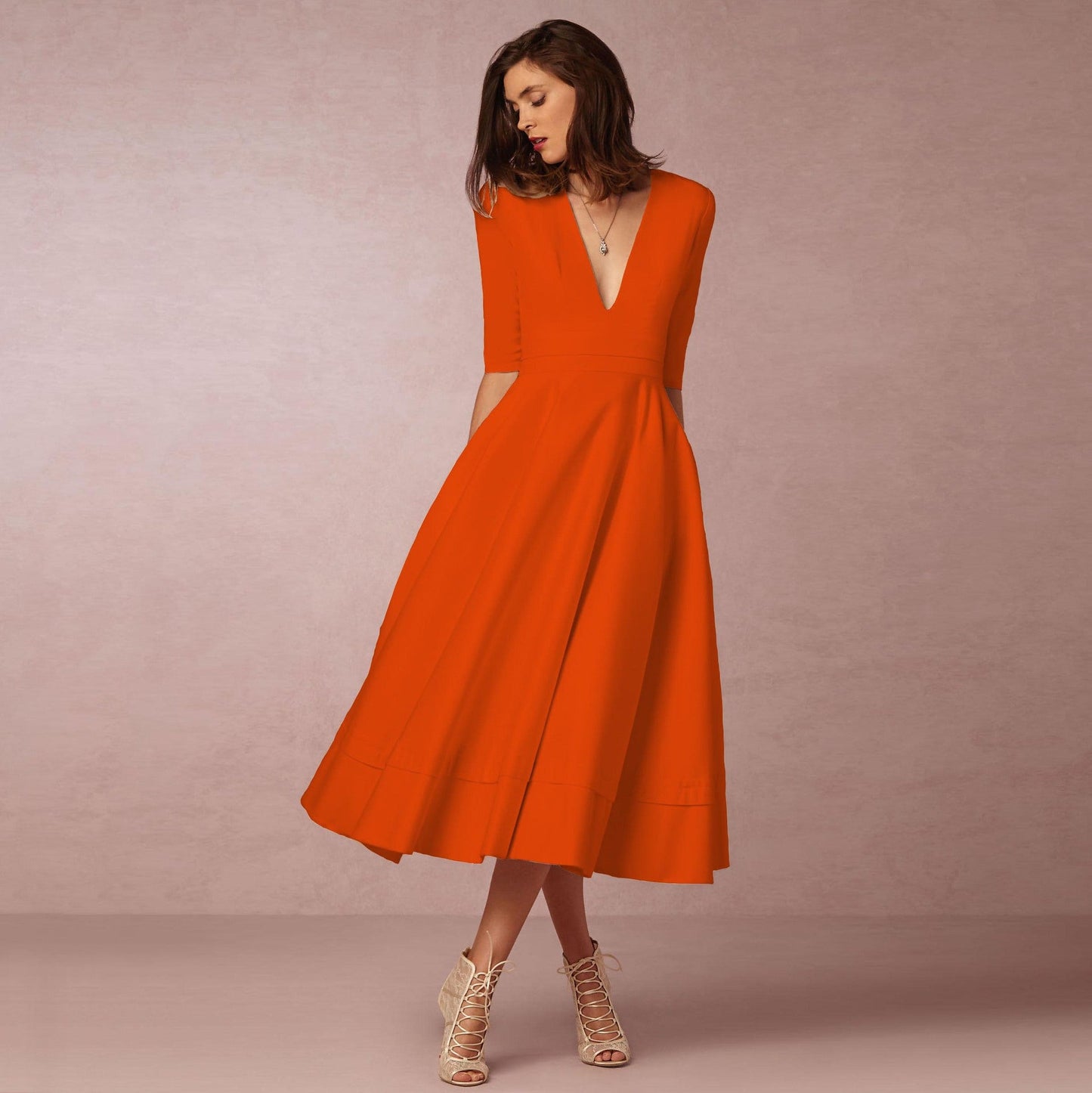 Women's Evening Dress Sexy Deep V Long Sleeve Dress