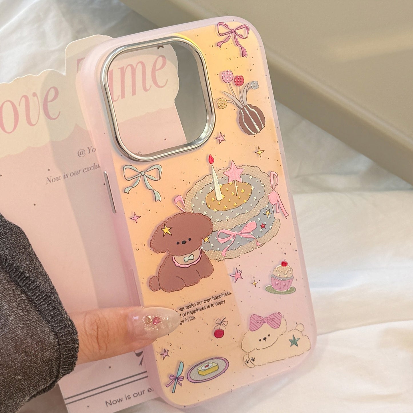 Gilt laser for iphone17 mobile phone case 16Promax pink cake puppy 15 anti-drop 14 cartoon 13