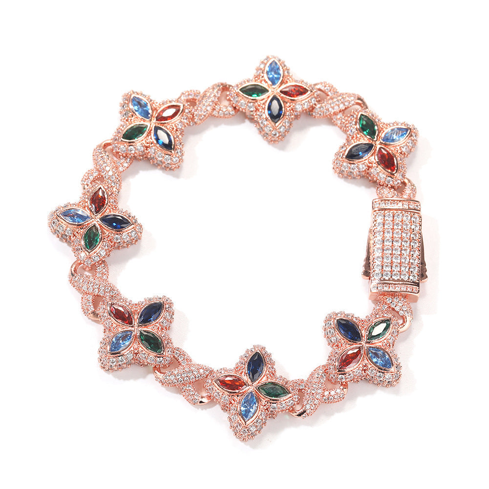 Hip-hop zircon colored infinite four-leaf clover necklace