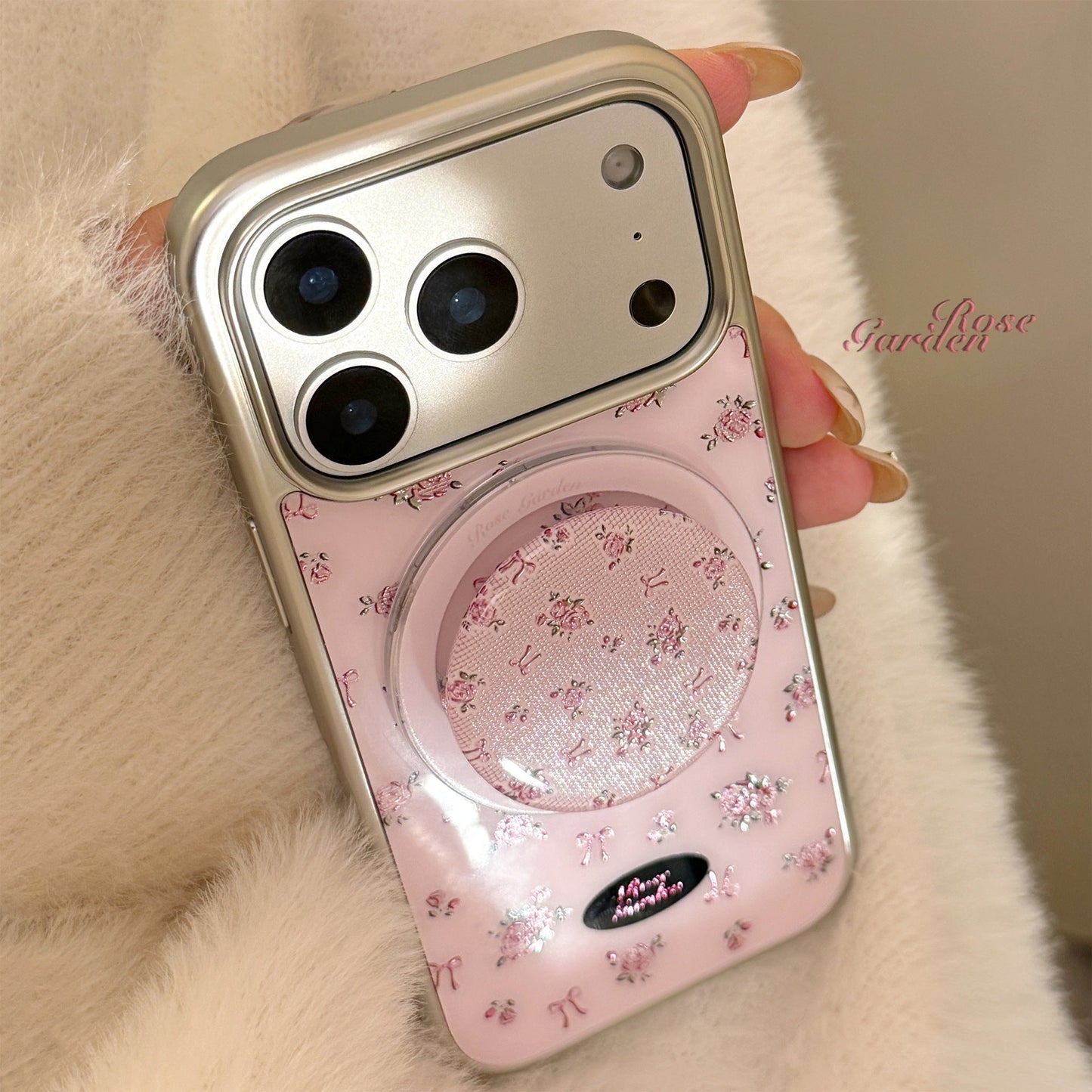 Gilt crushed flower applies to Apple 17promax mobile phone case 15 magnetic suction bracket iphone16 electroplating 14 Huawei