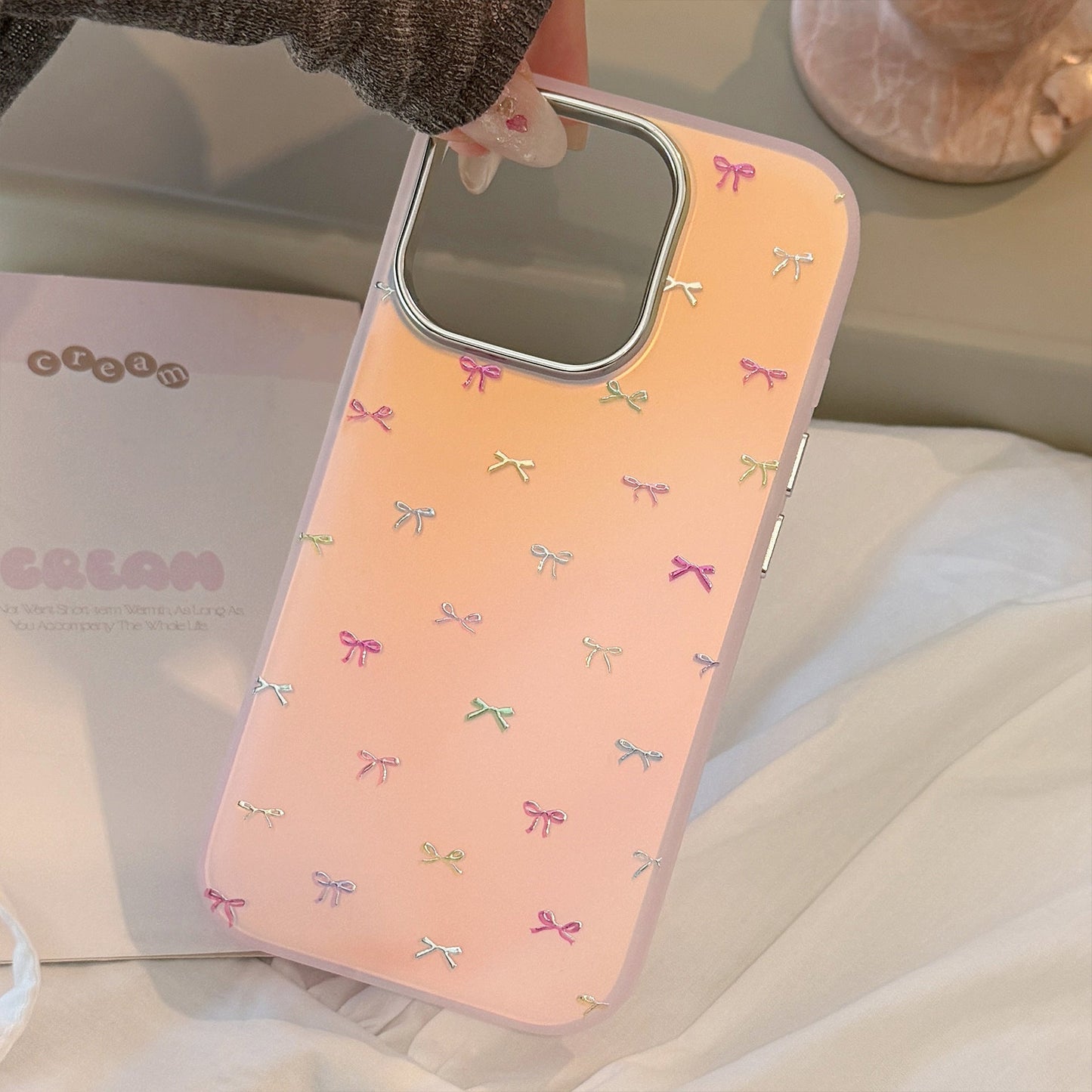 Gilt sweet bow for iphone17Promax mobile phone case 15 laser 13 anti-drop 14 Korean 11 hard