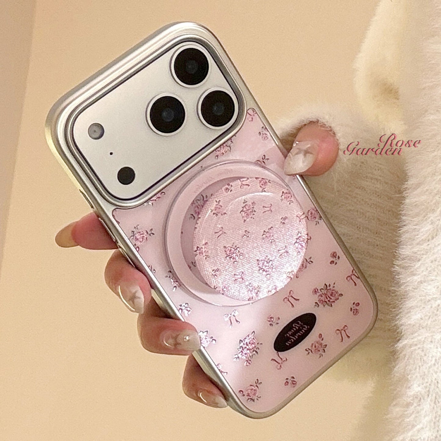 Gilt crushed flower applies to Apple 17promax mobile phone case 15 magnetic suction bracket iphone16 electroplating 14 Huawei