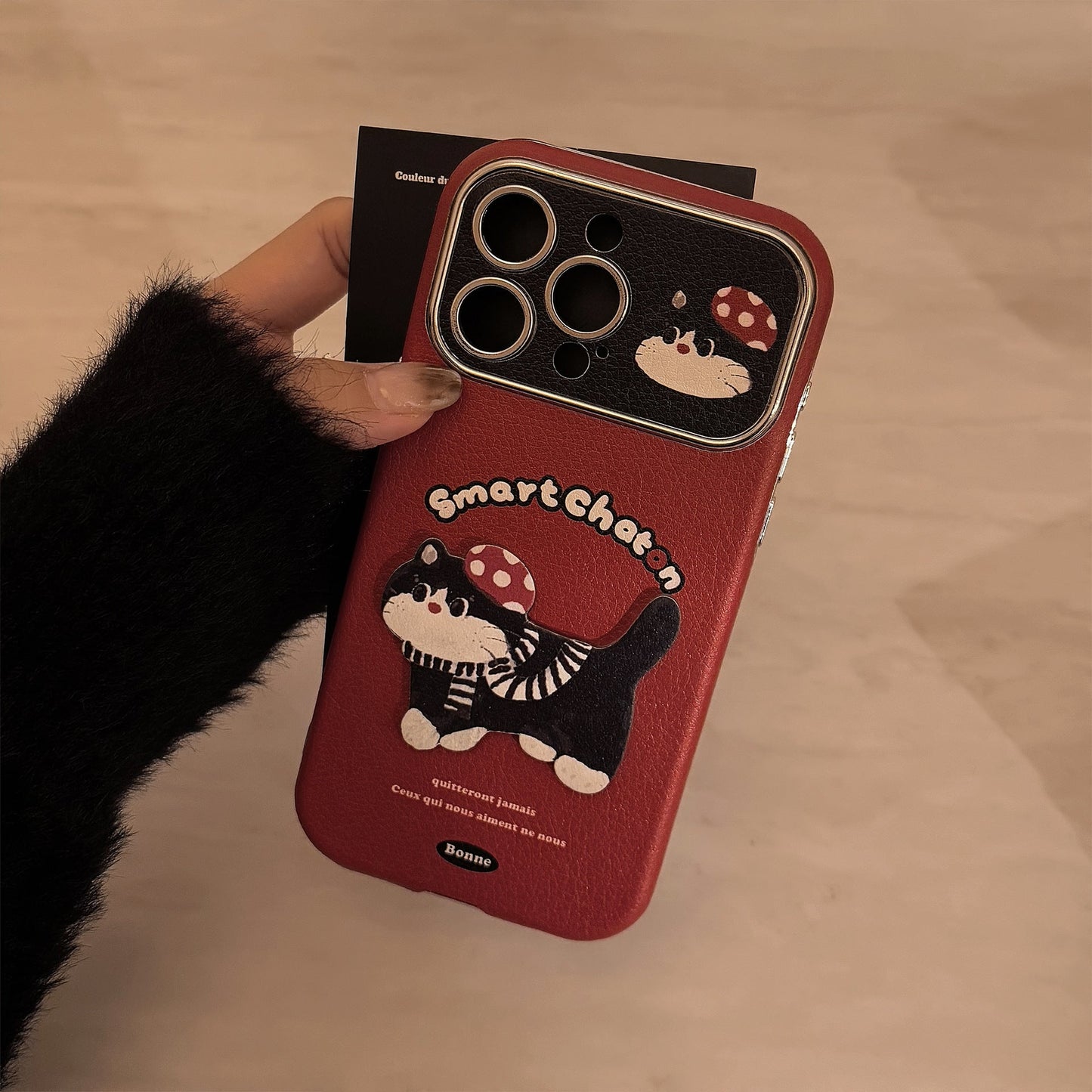 ins red cartoon cat suitable for 16pro max iPhone case iphone15 leather cartoon 17 lanyard