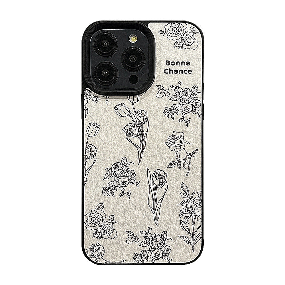 Lambskin Apple 15 mobile phone case 17promax Camellia Rose 11 for iPhone16 Art Premium 12