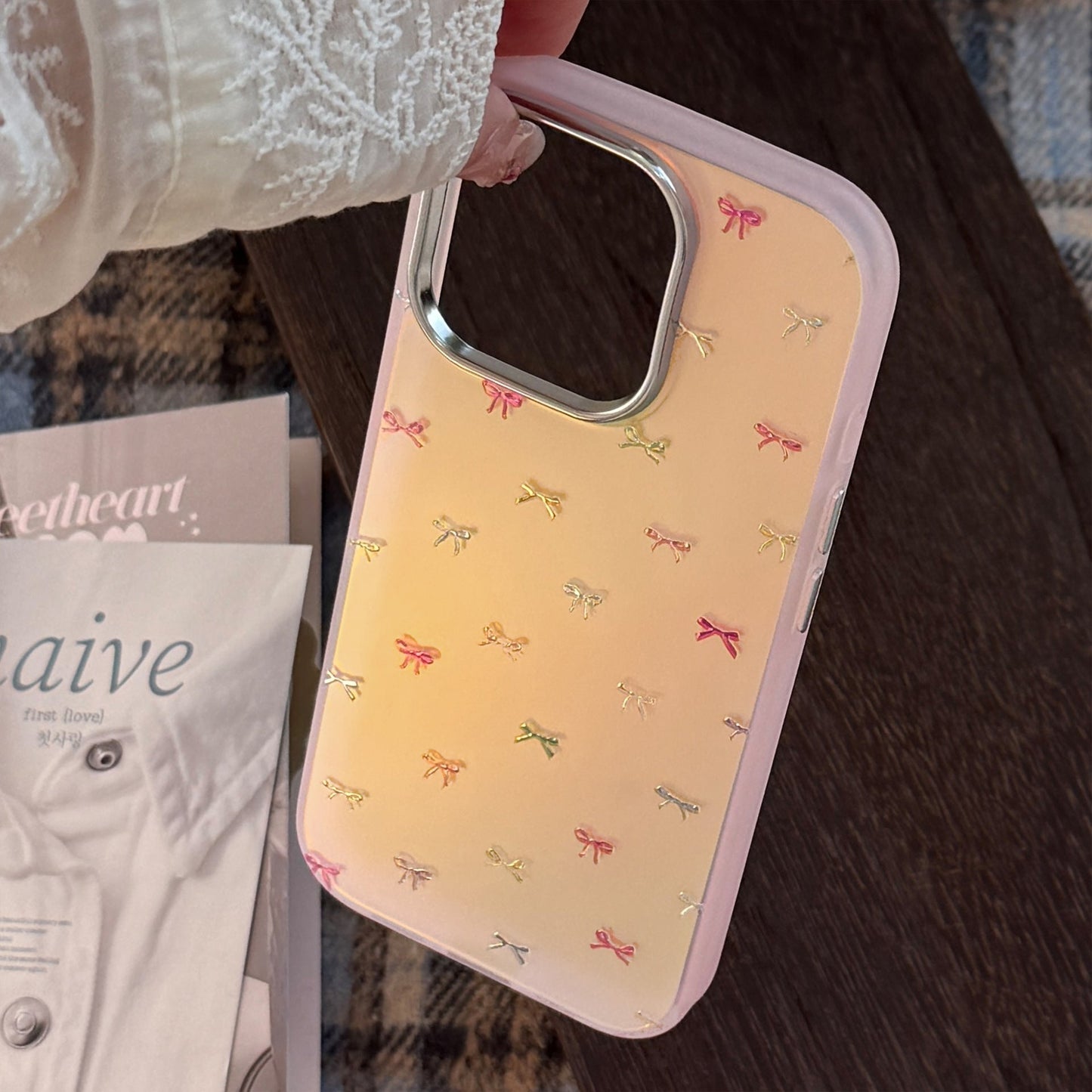 Gilt sweet bow for iphone17Promax mobile phone case 15 laser 13 anti-drop 14 Korean 11 hard