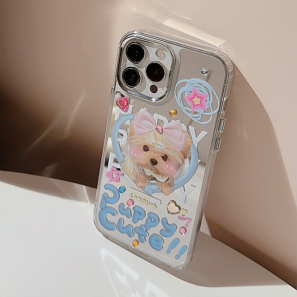 Dopamine puppy 17promax iPhone case for iphone16 cute 13 makeup mirror 15 sticker diamond