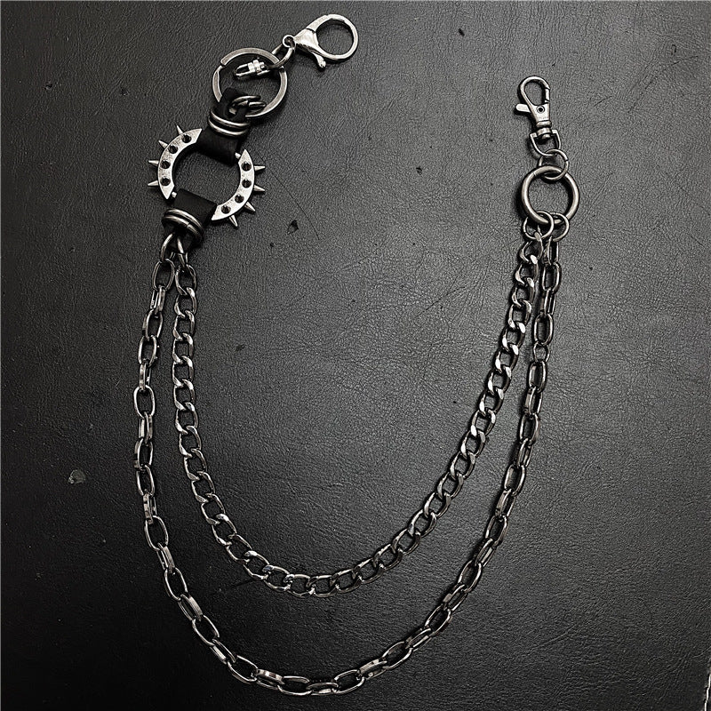 Exaggerated spiked retro trendy brand single loop pants chain