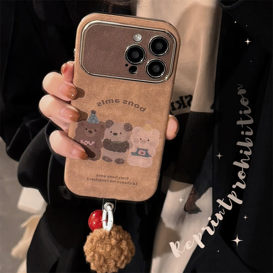 Autumn and winter cartoon small animals for iphone16 mobile phone case apple 15promax suede 14 hairball rope 17