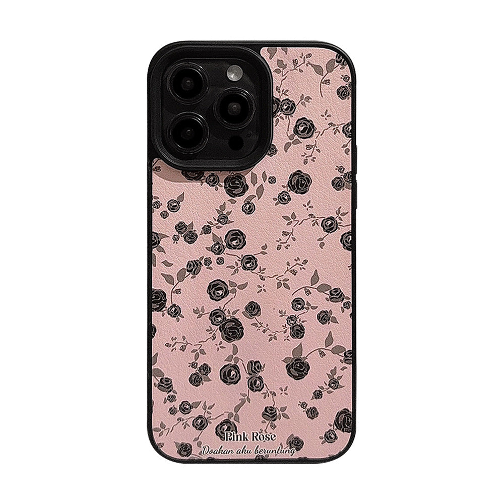Black Rose Flower Apple 15 Mobile Phone Case 17promax Gentle Powder 11 Suitable for iPhone16 Cortex 12 Premium