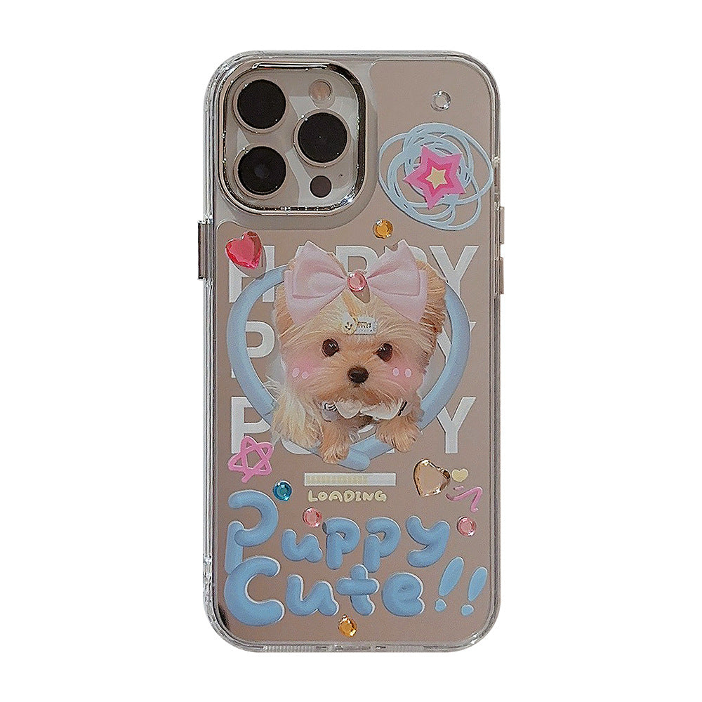 Dopamine puppy 17promax iPhone case for iphone16 cute 13 makeup mirror 15 sticker diamond