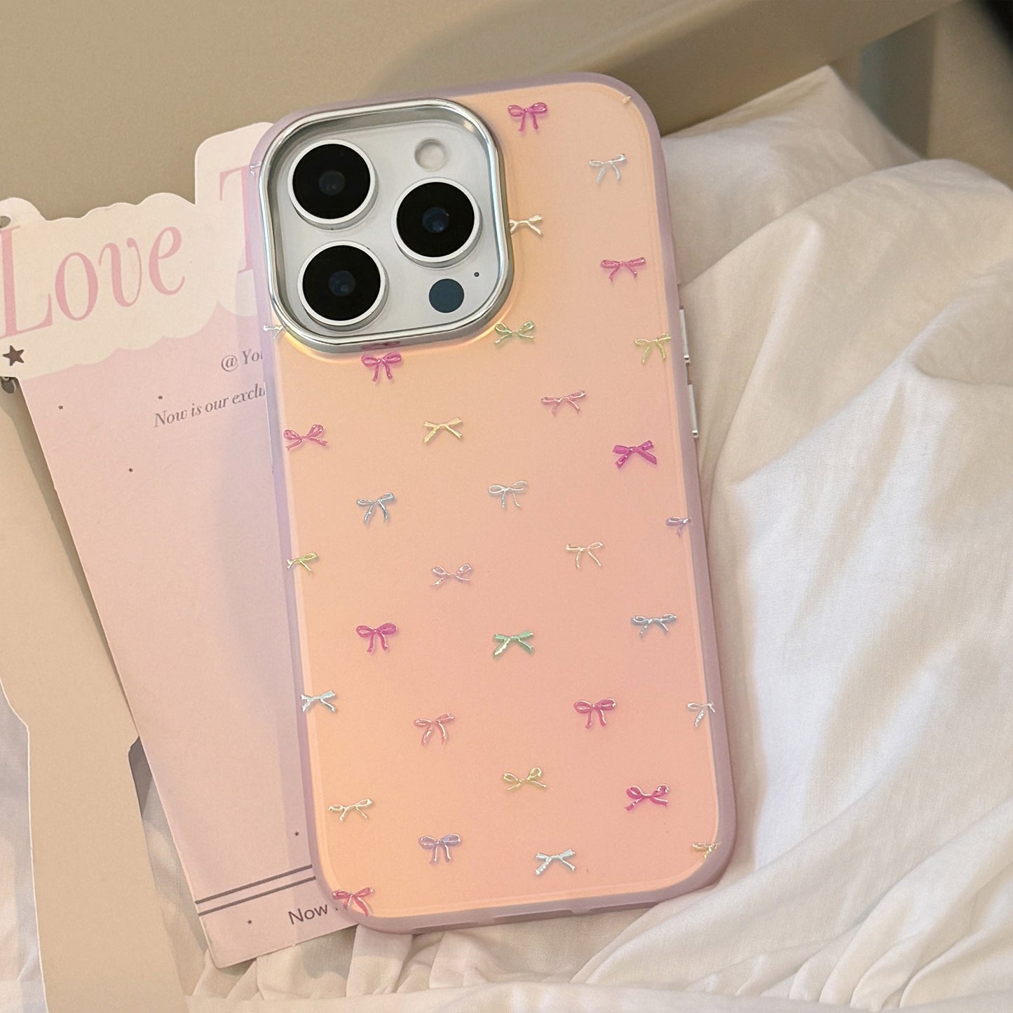 Gilt sweet bow for iphone17Promax mobile phone case 15 laser 13 anti-drop 14 Korean 11 hard