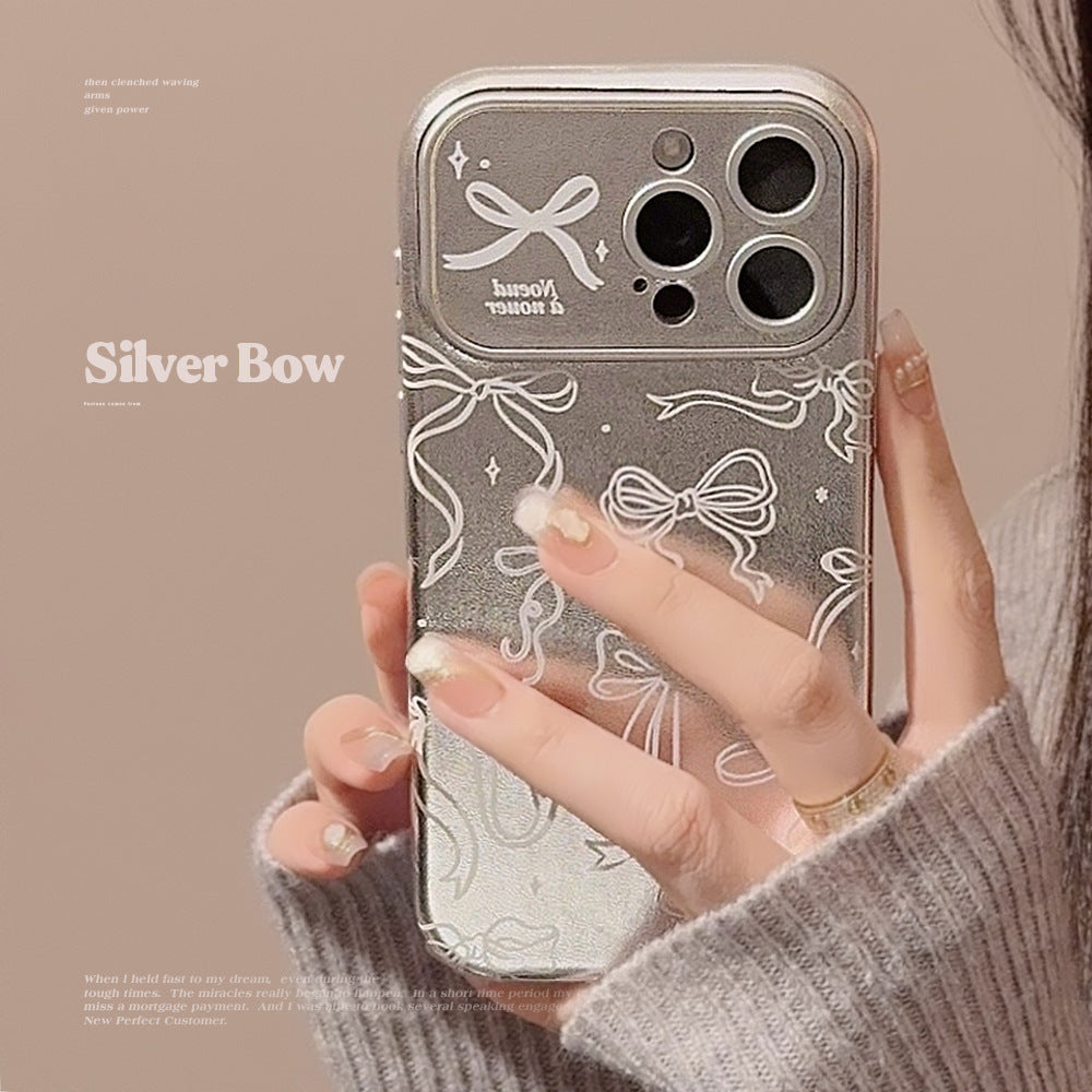 Japanese and Korean style is suitable for iphone16 Apple 15 mobile phone case 14promax full screen bow 17 leather 12 electroplating