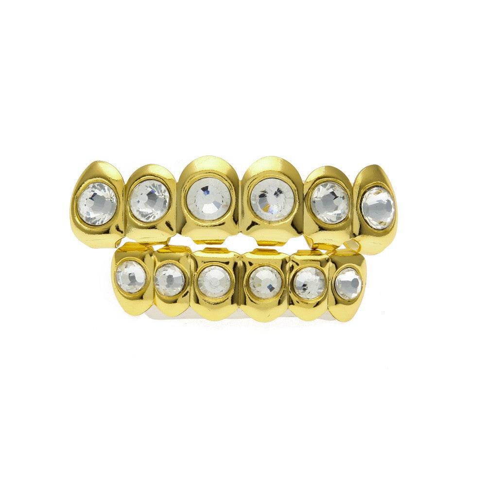 Hip-hop diamond-encrusted and gold-plated teeth grillz