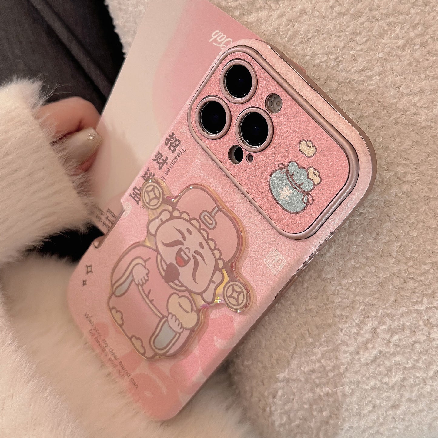 Pink God of Wealth gift for iphone16 iPhone case 14promax cortex 15 three-dimensional 17 New Year