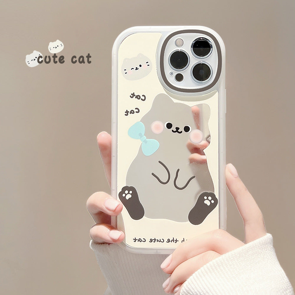 ins cartoon cat suitable for iphone16 mobile phone case 11 apple 15pro max makeup mirror Xs protective case 14