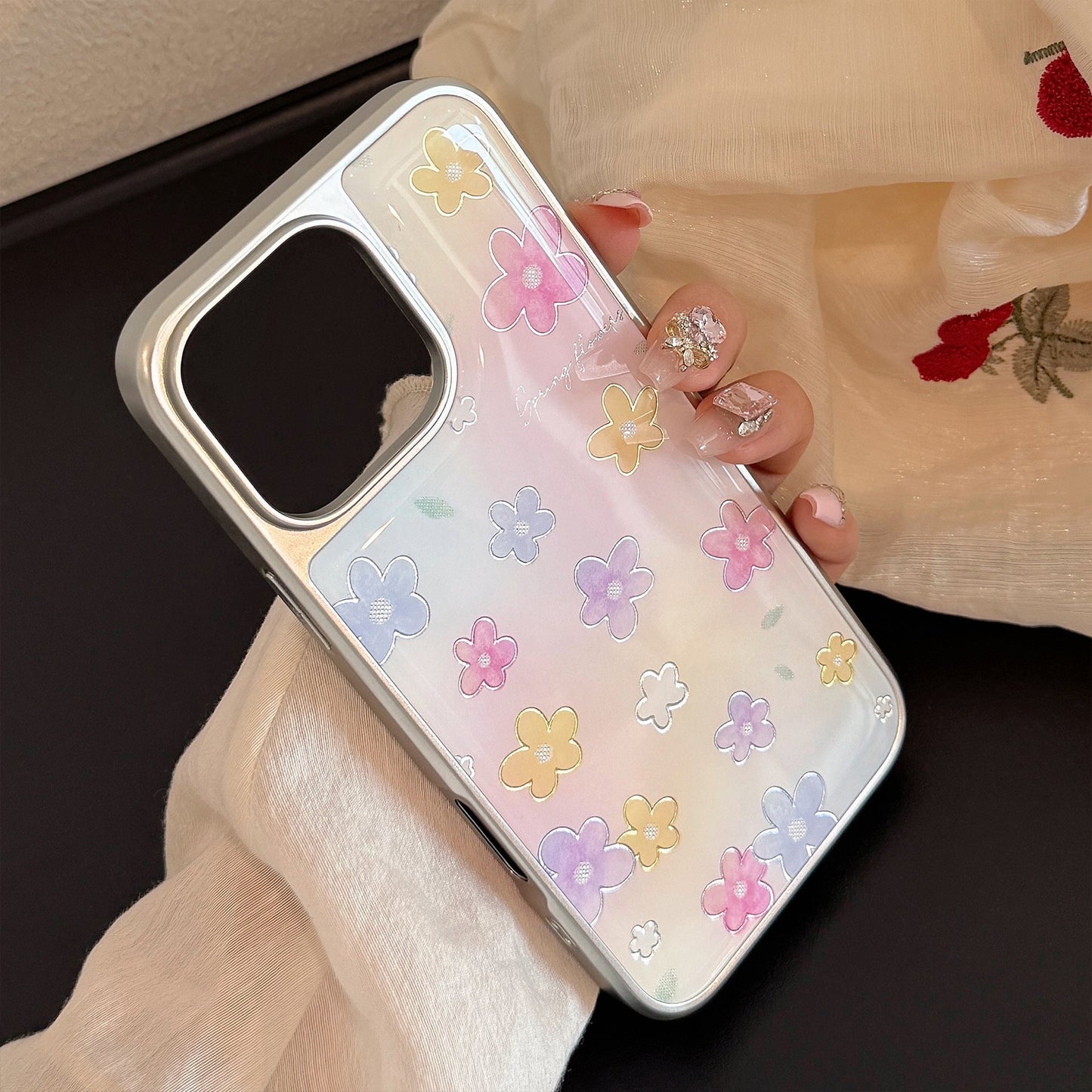 Gilt Epoxy 17 Apple 16Pro Max mobile phone case iphone15 smudge flower 14 suitable for Huawei mate70