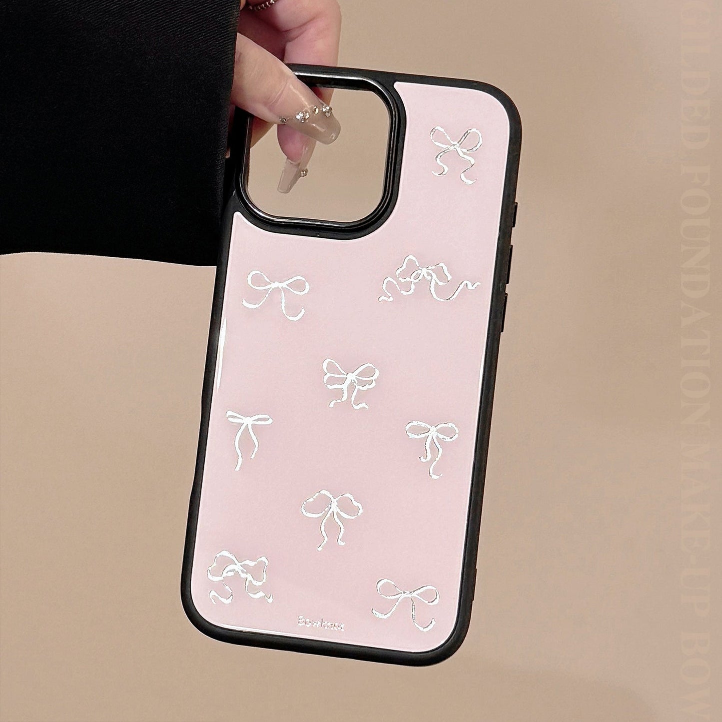 Gilt is suitable for iphone16promax Apple 15 mobile phone case 13 glass 14 light luxury 17 pink bow hair