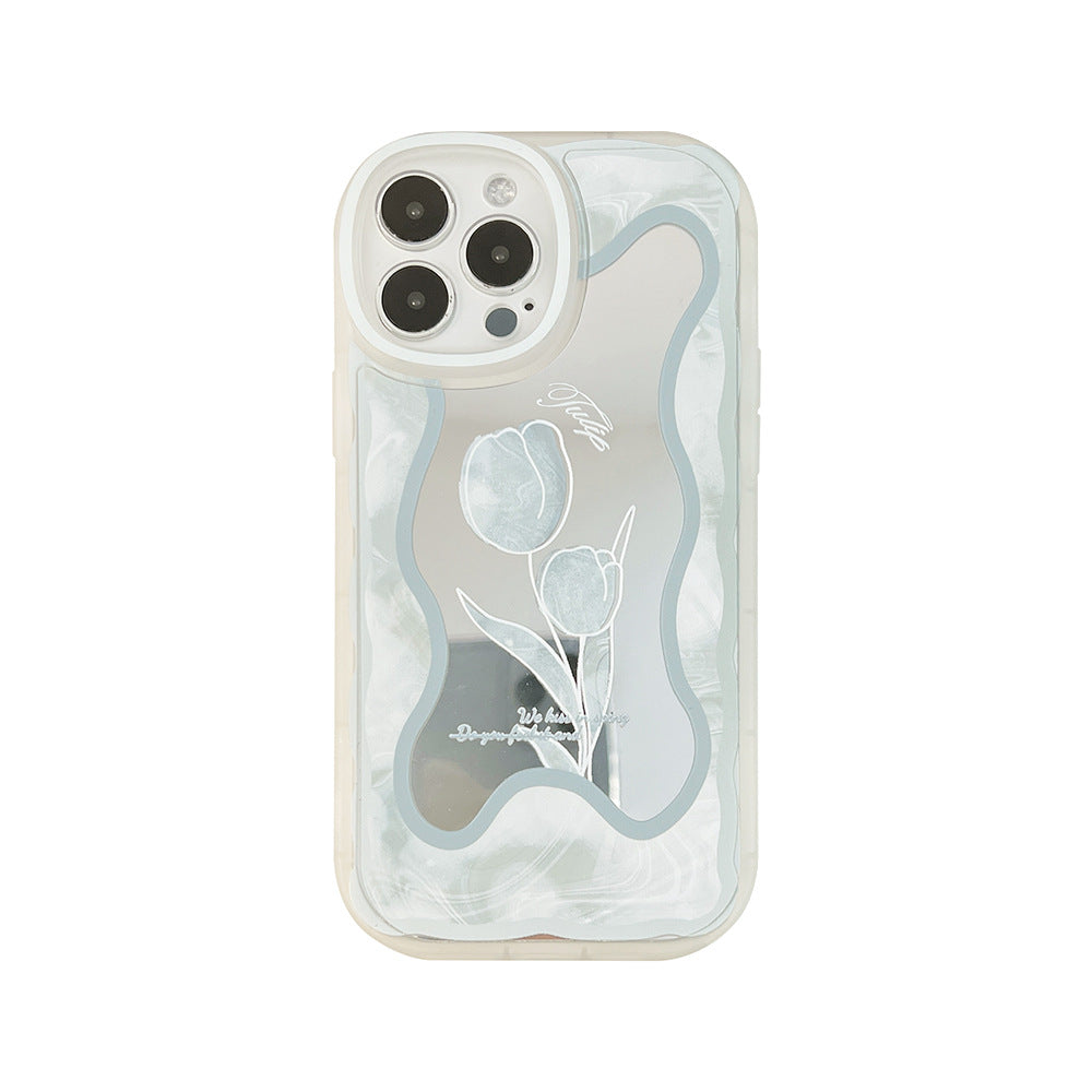 Cold wind temperament floral iphone16pro max mobile phone case 15 Apple 11 makeup mirror XR suitable for 14pro