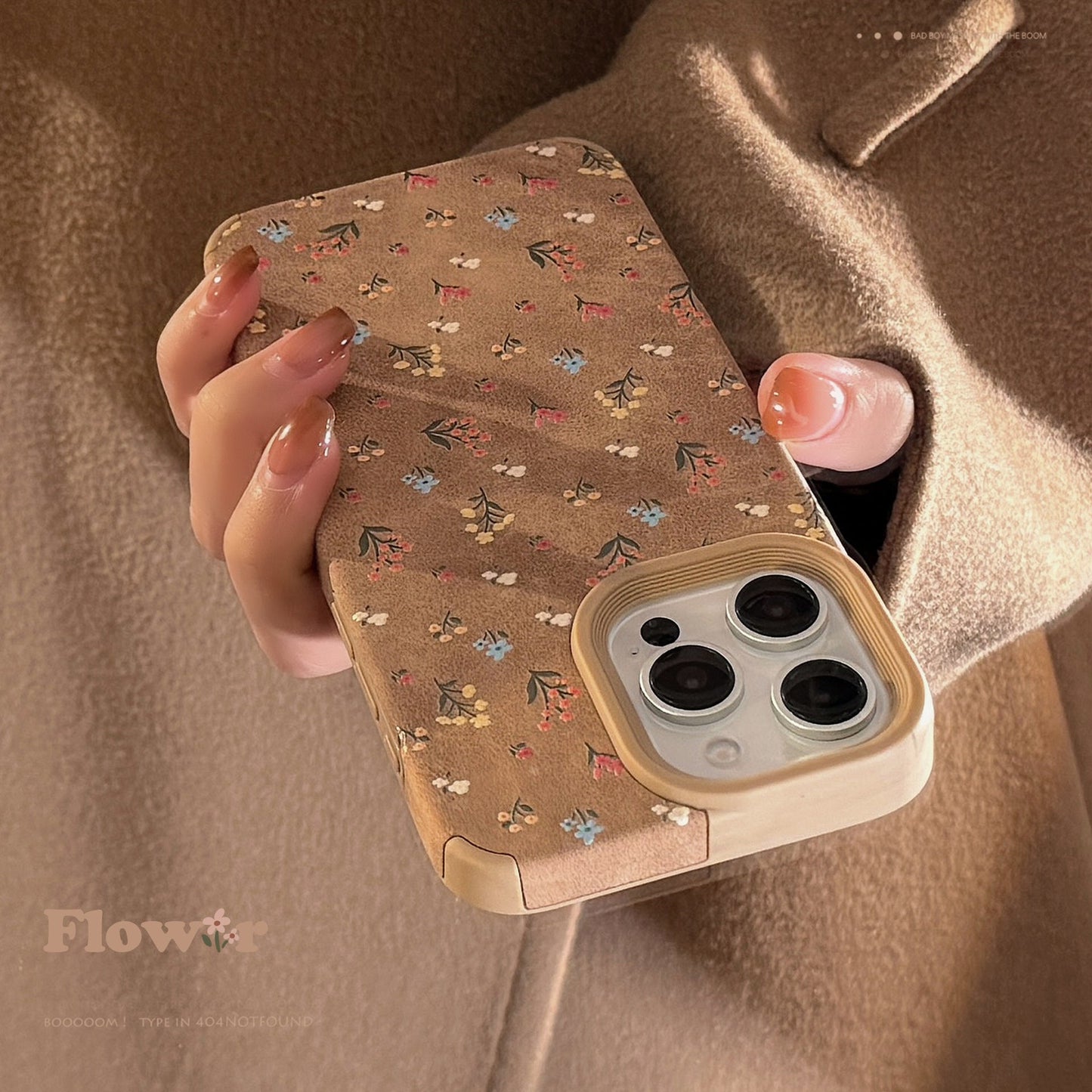 Leather gentle small floral application iphone16 apple 15 mobile phone case 17promax retro 13 autumn and winter literature and art