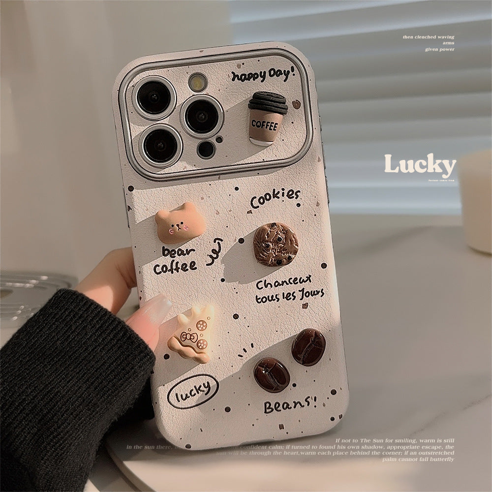 Ink splashing three-dimensional coffee bear is suitable for Apple 16ProMax mobile phone case iphone15 leather 17 generation 11 cute