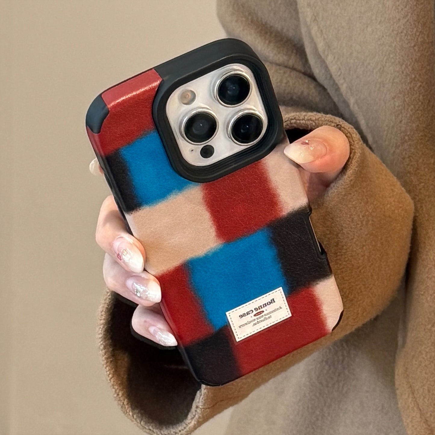 Personalized retro plaid splicing for iphone16promax iPhone 17 case 15 premium 14 leather 13