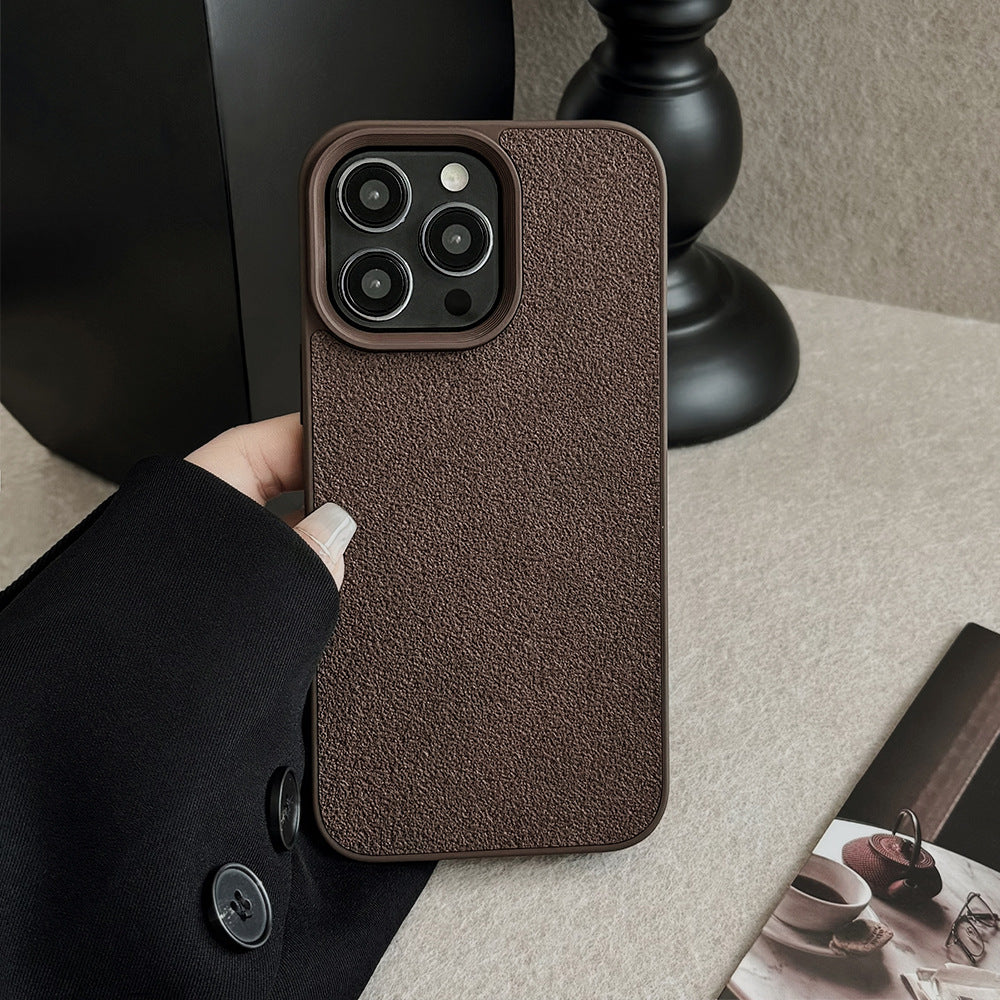 Dark brown moon pit pattern Apple 16 mobile phone case 14promax premium 11 for iPhone13 leather pattern 15 retro