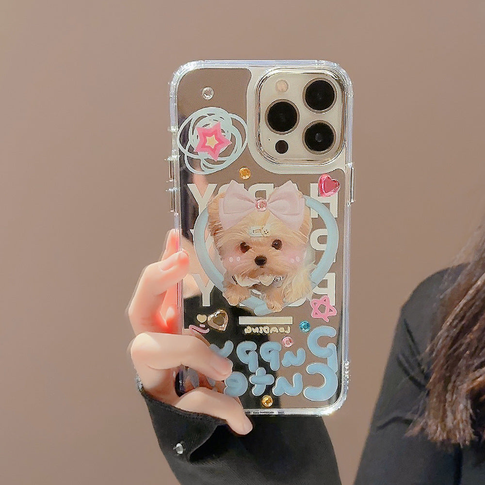 Dopamine puppy 17promax iPhone case for iphone16 cute 13 makeup mirror 15 sticker diamond