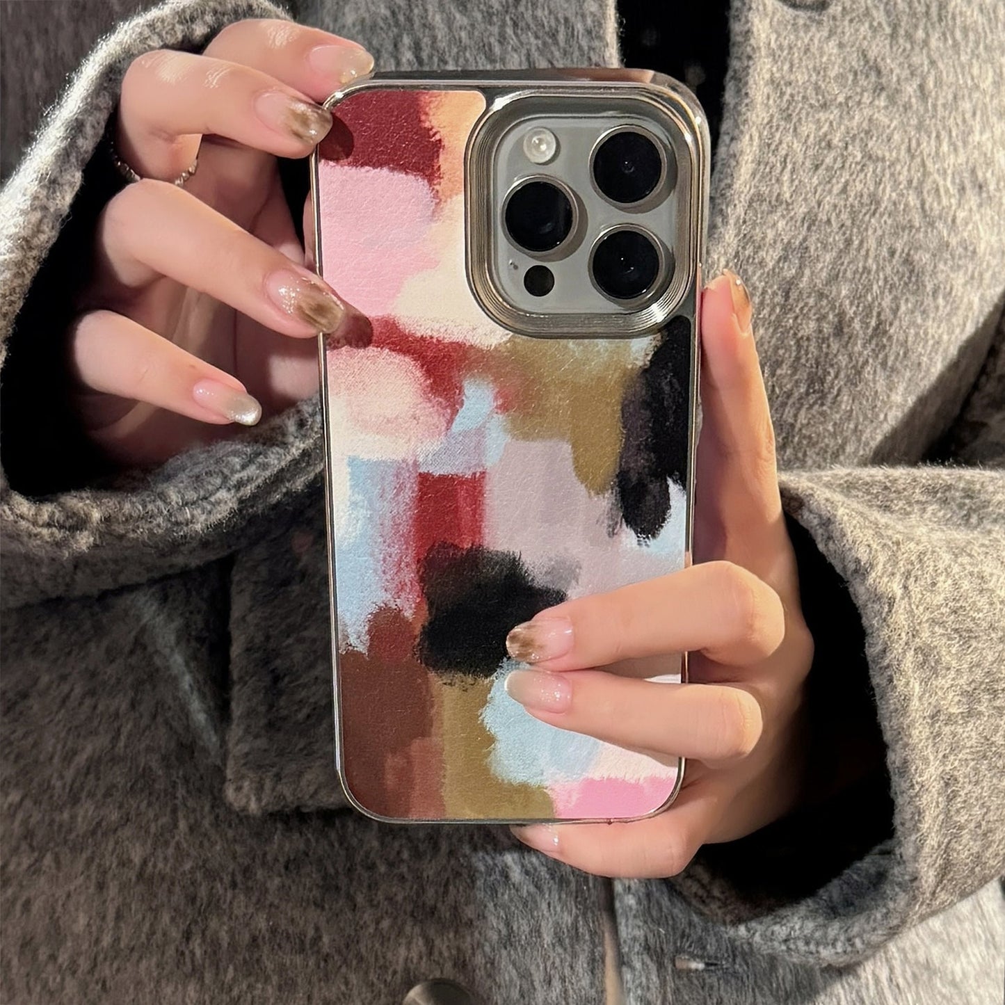 Art Contrast Color Splicing Apple 16 Mobile Phone Case 17promax Leather 15 Suitable for iPhone13 Electroplating 14 Advanced