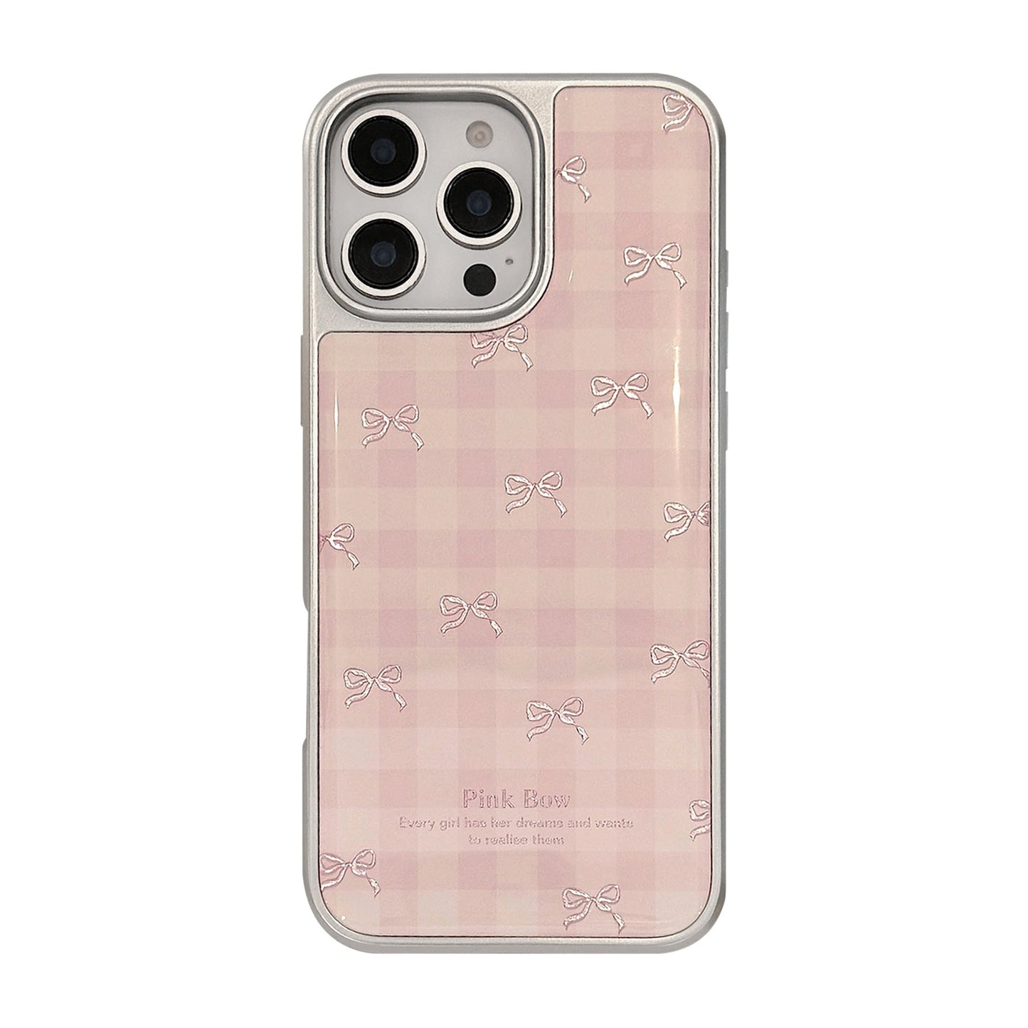 Gilt applies to Apple 17promax mobile phone case iphone16 pink plaid bow 13 electroplating 14 hard Huawei