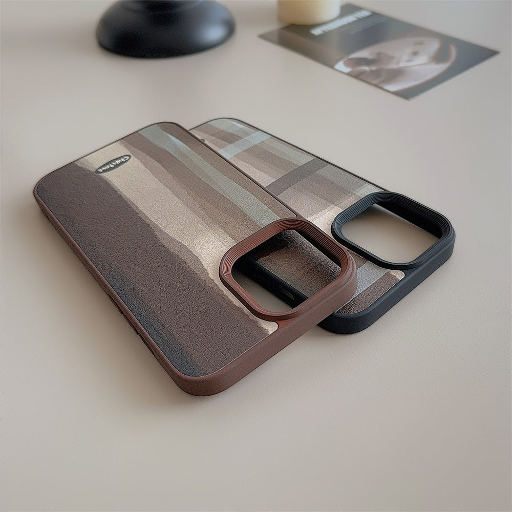 Medieval ins plaid Apple 16 mobile phone case 17pro max leather 15 for iPhone13 Maillard 11