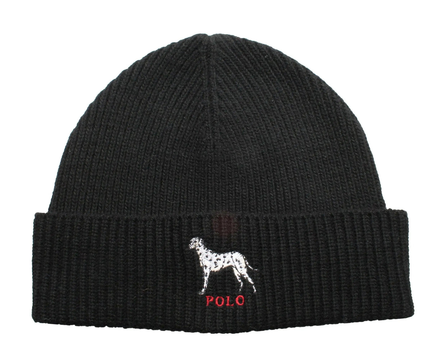 Polo Ralph Lauren Dalmatian Dog Knit Cuffed Beanie Hat Black