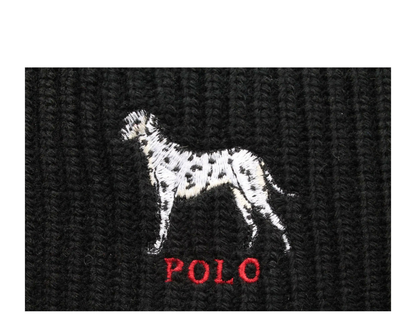Polo Ralph Lauren Dalmatian Dog Knit Cuffed Beanie Hat Black