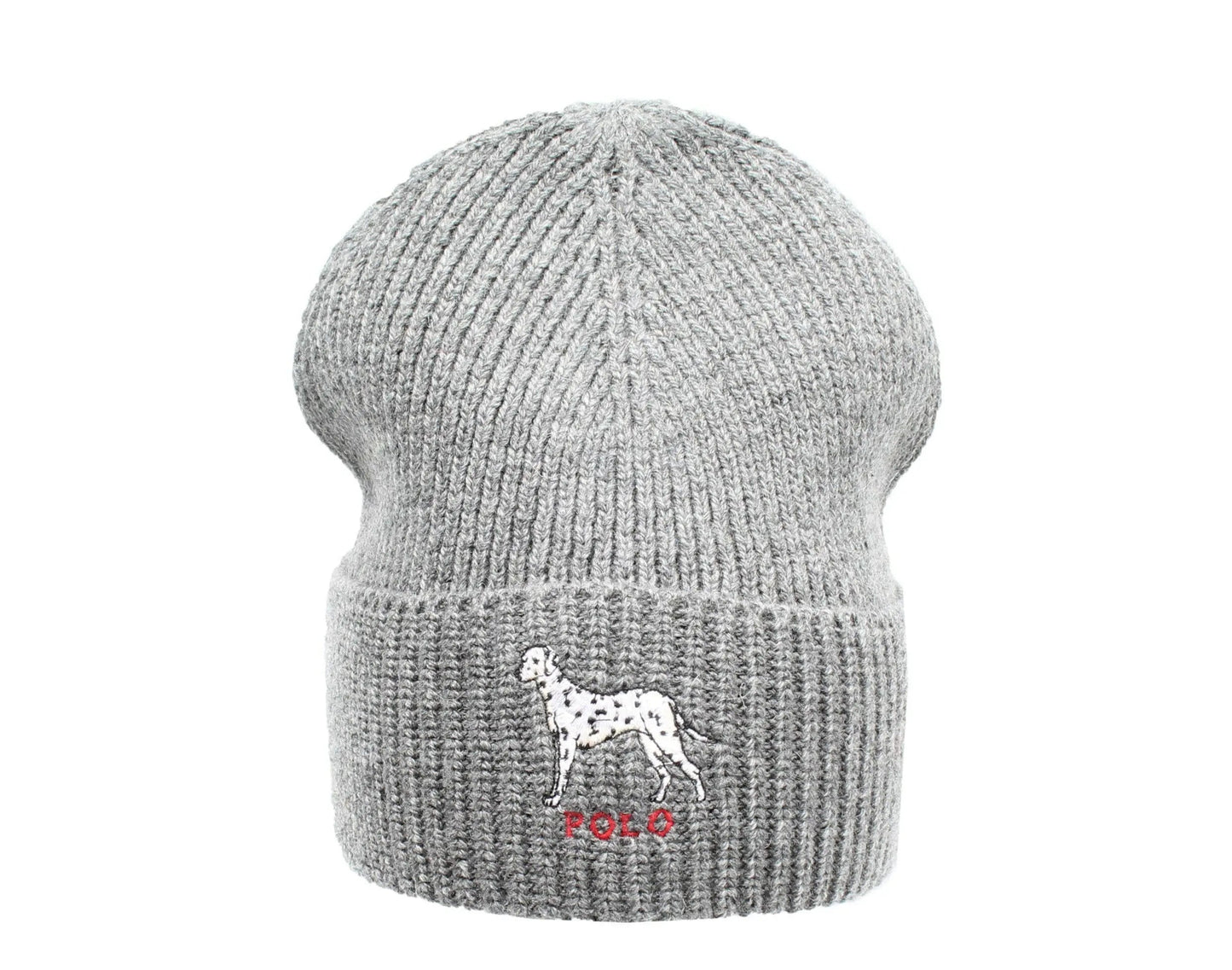 Polo Ralph Lauren Dalmatian Dog Knit Cuffed Beanie Hat Charcoal