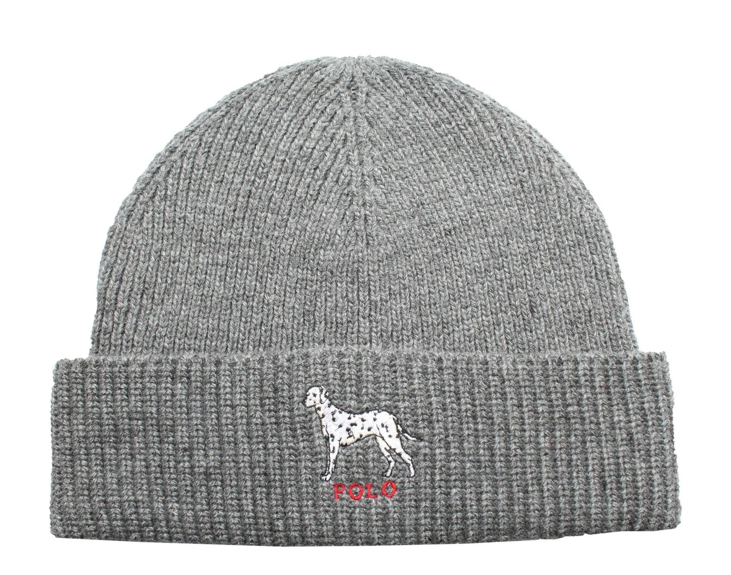Polo Ralph Lauren Dalmatian Dog Knit Cuffed Beanie Hat Charcoal