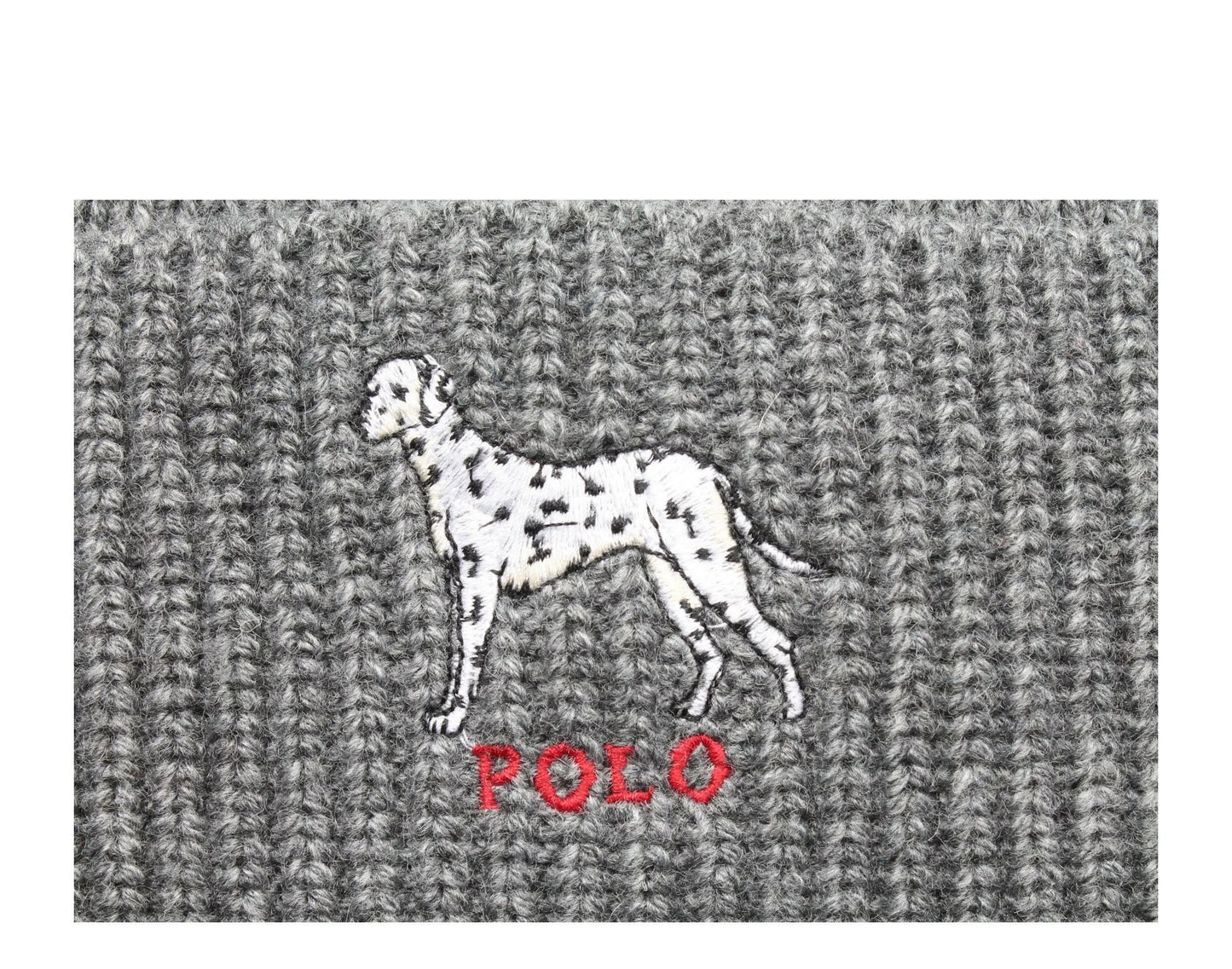 Polo Ralph Lauren Dalmatian Dog Knit Cuffed Beanie Hat Charcoal