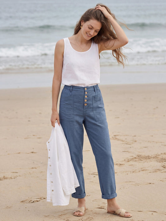 Linen Simple Button Fly Trousers HEIDI