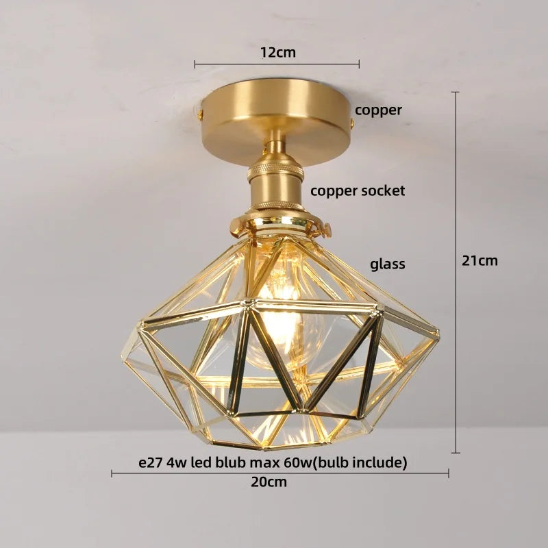 DecorBites™ Glass Grid LED Ceiling Lamp: Luxury Crystal Nordic Copper Ceiling Lights