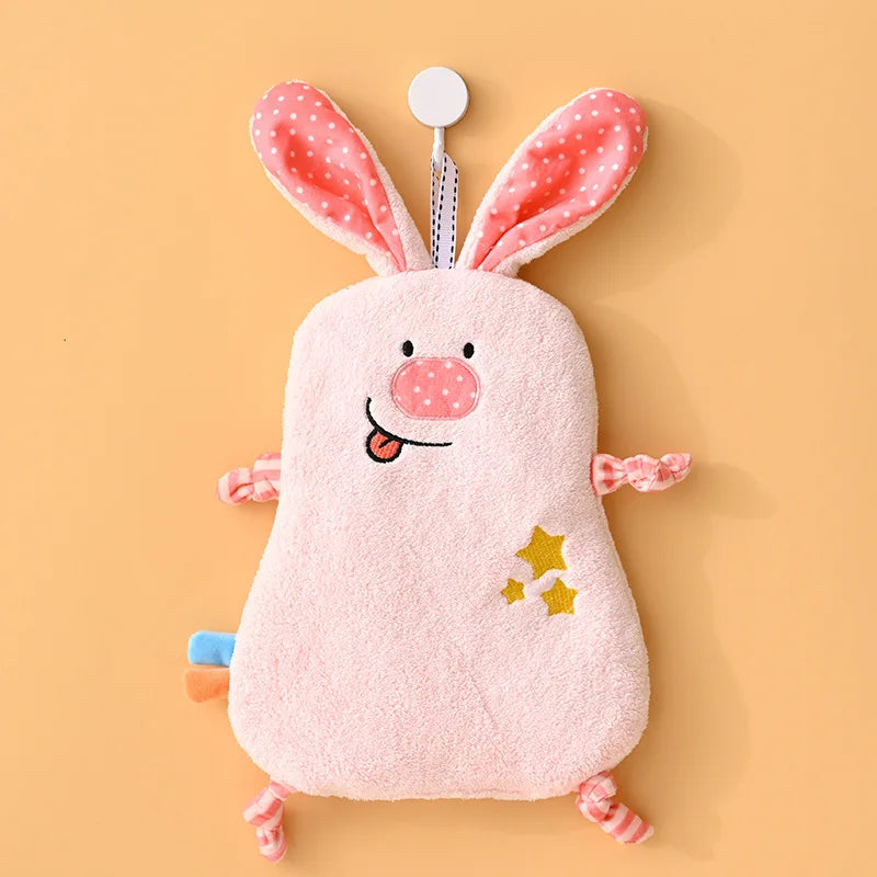 DecorBites™ Cartoon Animals Hand Towel: Soft Coral Fleece, High Absorbency, Skin Friendly Kids' Towel