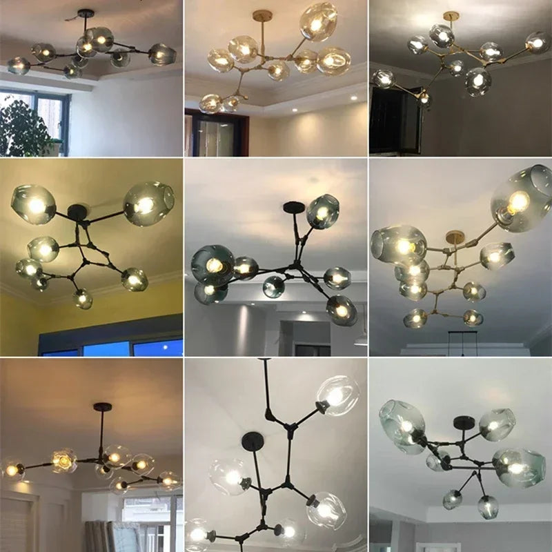 DecorBites™ Glass Bubble Branch Chandelier: Modern Hanging Ceiling Light Fixture