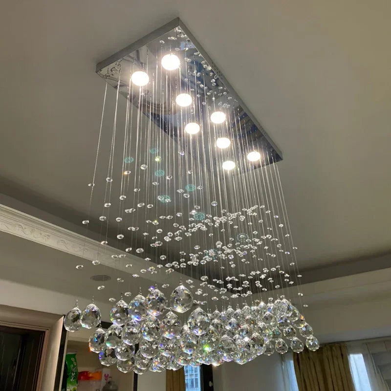 DecorBites™ Crystal LED Chandelier: Stylish Rectangle Pendant Light for Home, Office, and Cafe