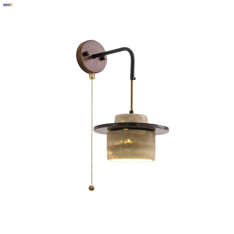 DecorBites™ LED Wall Light Fixture Yellow Travertine Stone Modern Bedside Lamp