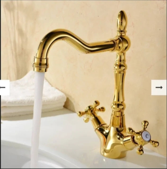 DecorBites™ Antique Bronze Brass Swivel Basin Faucet with 2 Lever Handles