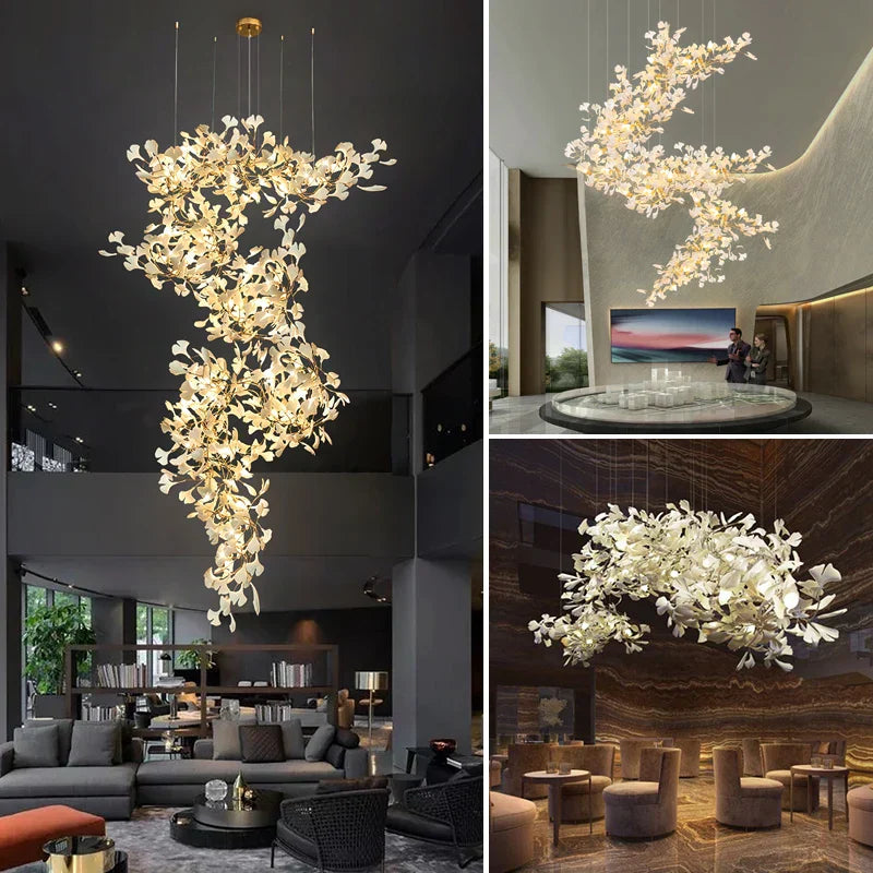 DecorBites™ Ginkgo Biloba Chandelier: Elegant Duplex Living Room Hotel Lobby Pendant Light